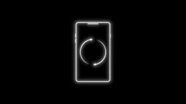 İçinde dönen oklar olan akıllı bir telefonun parlayan ana hatları, aygıt ekran dönüşünü veya gelecekçi bir tarzda otomatik döndürme kavramını resmeder.