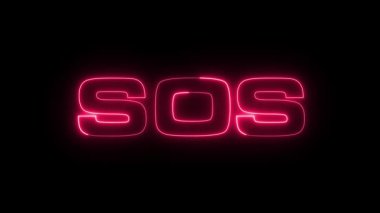 Parlak pembe neon renkli SOS mesajı siyah arkaplanda yoğun bir şekilde parlıyor, fütüristik dijital tarzda acil durum uyarısı veriyor.