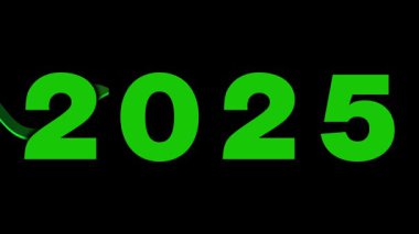 Parlak yeşil sayılar 2025, ekranda siyah bir zemin üzerinde akmakta olan pürüzsüz bir kurdele. Yeni Yıl ya da gelecek temalar için mükemmel.