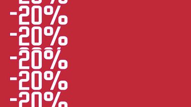 Kırmızı zemin üzerinde koyu beyaz yazı tipi ile% 20 indirimli metnin canlandırılması sezonluk satış, promosyon veya özel teklif afişini temsil eder