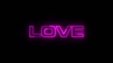 Siyah zemin üzerine parlayan pembe neon aşk metni romantizmi, sevgiyi, sevgililer gününü ya da modaya uygun minimalist animasyondaki modern aşk tasarımını temsil eder.
