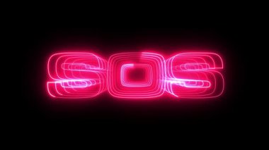 Siyah arka planda yanıp sönen hareketli neon renkli parlak pembe SOS animasyonu. Acil durum iletileri, dijital uyarılar veya uyarı görselleri için ideal.
