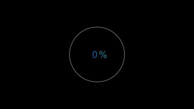 Animasyon dairesel ilerleme çubuğu% 100 ile dolduruldu. Siyah arka planda mavi-yeşil bir halka var. Tamamlama, güncelleme veya performans göstergeleri için mükemmel bir görsel.