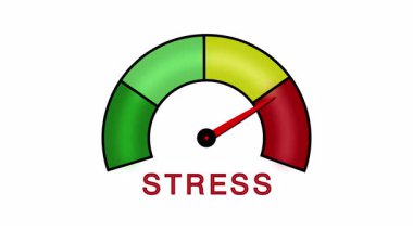 Kırmızı iğneli ve maksimum boyut gösteren renkli stres düzeyi göstergesi ve STRESS yerine STREES sözcüğü ile yazım hatası