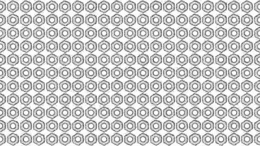 Geometrik bir şebekeye yerleştirilmiş siyah-beyaz metal uğursuz ceviz deseni. Endüstriyel temalı kusursuz arkaplan mühendislik veya mekanik tasarım için ideal.