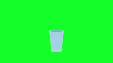 Mavi suyla dolu şeffaf bir bardağın düz çizimi, canlı yeşil bir arkaplan üzerine kuruludur. Asgari tasarım hidrasyonu, içkiyi ya da sağlıklı yaşam tarzını simgeliyor..