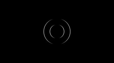Beyaz eşmerkezli halkalar yavaşça siyah arkaplanın merkezinde beliriyor. Yükleme, meditasyon veya teknolojik temalar için basit asgari canlandırma ögesi.