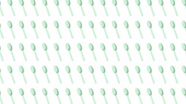 Beyaz arka planda tekrarlanan pastel yeşil kaşık deseni. Mutfak, aşçılık ya da yemekle ilgili tasarımlar için mükemmel..