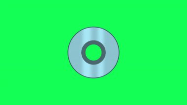 Parlak yeşil arka planda parlak bir CD 'nin düz çizimi. Teknoloji, retro veya yazılım temaları için mükemmel dijital ortam ve veri depolama sembolü.