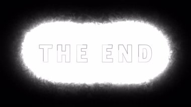 The End 'in üç boyutlu animasyonu siyah arkaplanda parlayan beyaz patlama efekti üzerinde beliriyor. Sinematik ya da sanatsal projeler için dramatik final ekranı.