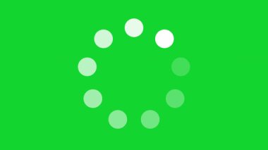 Minimalist, yeşil ekran arka planında dönen beyaz noktalarla animasyon yüklüyor. Video, uygulama ve arayüzlerde krom anahtar kullanımı için tasarlandı.