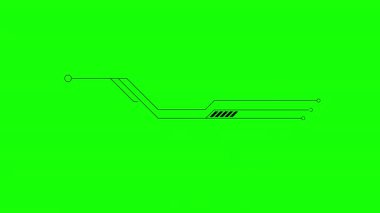 Canlı yeşil arka planda fütüristik tasarımı olan animasyon minimalist devre hatları, dijital bağlantıları, veri transferini ve yüksek teknoloji arayüzünü temsil ediyor..