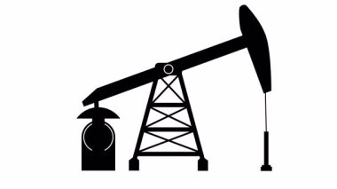 Petrol çıkarmada kullanılan bir yağ tulumbasının siyah silüeti, minimal endüstriyel tasarımda beyaz bir arka planda izole edilmiş..