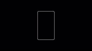 Beyaz bir akıllı telefonun ana hatları siyah arkaplan üzerine kuruludur. Telefonu yatay olarak döndürmeyi sembolize eder. UX tasarım ipuçları, uygulama komutları veya tam ekran video başlangıç ekranları için mükemmel.