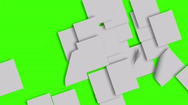 Üst üste binen çok sayıda beyaz kağıt çarşaf kıvrımlı köşeleri ve gölgesi olan canlı yeşil bir arka planda rastgele sıralanmış. Kolaj efektleri, belge temaları veya krom anahtar örtüleri için ideal.