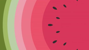 Geniş kesitli pembe ve yeşil çizgili ve çekirdekli karpuz diliminin soyut düz tasarımı. Yaz temaları ya da meyve kavramları için harika.