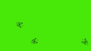 Kelebeklerin üç melez çizimi yeşil arka planda çapraz uçan uçaklarla birleşti. Gerçeküstü minimalist tarzda uçuş dönüşümü kavramı.