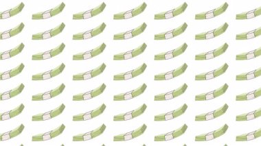 Temiz beyaz bir arkaplan üzerinde yeşil para demetlerinin el çizimi tekrarlama biçimi, finans, bankacılık veya tasarrufla ilgili tasarım temaları için ideal