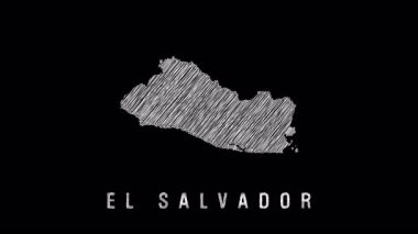 El Salvador haritasının siyah arka planda beyaz çizgiler ve altında ülke etiketi olan basit bir çizimi. Öğrenme veya editörel grafikler için ideal.