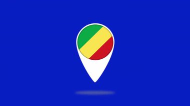 Kongo Cumhuriyeti bayrağını taşıyan 3 boyutlu pin simgesi mavi arka planda, coğrafi konumu veya seyahat yerini sembolize ediyor