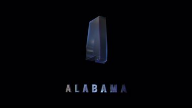 Pürüzsüz hatları ve yanardöner kenarları olan Alabama eyaletinin parıltılı üç boyutlu haritası. Zarif modern ABD resmi.