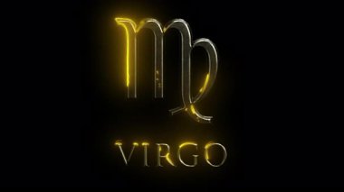 Siyah zemin üzerinde parlayan parlak altın başak burcu işareti, zarif ve ışıl ışıl bir dizaynla Başak burcunun astrolojik sembolünü temsil ediyor.