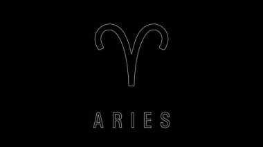 Siyah zemin üzerinde basit beyaz Koç burcu sembolü, astrolojik işareti temsil ediyor, temiz modern çizgiler ve minimalist tarzla Koç burcu.