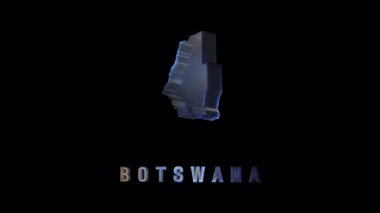 Botswana 'nın krom efektli ve koyu arkaplanlı 3 boyutlu cam silueti. Dijital haritalar ve fütürist coğrafi görseller için minimalist ülke şekli.