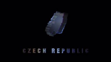 Çek Cumhuriyeti 'nin stilize edilmiş silueti koyu bir arka planda fütüristik krom cam tarzında. Dijital arayüzler, haritalar veya modern veri tasarımı için uygundur.