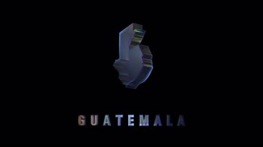Siyah arka planda Guatemala 'nın stilize krom cam haritası. Modern UI, fütüristik bilgi grafikleri veya kavramsal küresel tasarım projeleri için ideal.
