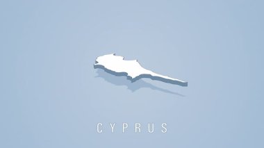 Kıbrıs Rum Kesimi 'nin beyaz silüetinde açık mavi arka plan ve aşağıda yazılı ülke adı üzerinde gölge etkisi bulunan üç boyutlu harita