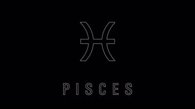 Minimalist Pisces zodiac symbol in white outline on black background, representing astrological water sign with clean modern design for horoscopes and spirituality.