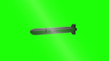 Yeşil krom anahtar arka planına yerleştirilmiş 3D siyah denizaltı tasarımı, video kompozitasyonu ve görsel efektler için uygun