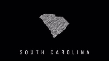 Siyah arka planda Güney Carolina 'nın elle çizilmiş ana hatları. Eğitimsel grafik biçiminde ABD devletini temsil eden basit asgari çizim