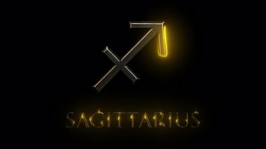 Siyah arka planda parlayan Altın Yay burcu sembolü astroloji, yıldız falı ve kozmik enerjiyi parlak metalik dizaynla temsil ediyor..