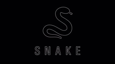 Minimalist Chinese zodiac sign of the Snake shown as a smooth white outline on black background, elegant reptile design used in cultural and astrological contexts.