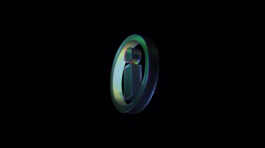 Parlak üç boyutlu bilgi sembolü holografik kenarlı dairesel bir çerçeveye iliştirilmiş. Modern ışıltıyla siyah arkaplanda oluşturulan stilize yardım işareti.