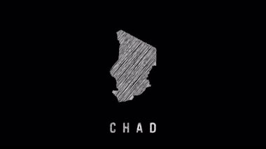 Chad 'in kroki stili haritasında çapraz kuluçka vuruşları ülke sınırlarını oluşturuyor. Öğrenme materyalleri veya modern grafik kavramları için uygun sanatsal temsil.