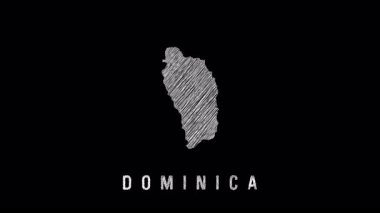 Dominica 'nın sanatsal silueti çapraz kalem darbeleriyle çizilmiş. Eğitim, yayın ve bilgi kullanımı için minimalist harita tasarımı ideali.