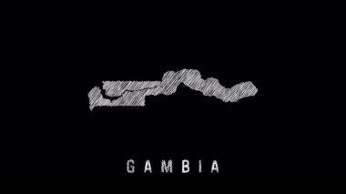 Gambiya 'nın eğimli kalem darbeleriyle çizilmiş doğrusal çizimi. Afrika ülkelerinin minimalist tasviri eğitim veya grafik amaçlar için eşsiz dar şekilli.