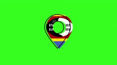 Pin-shaped location symbol featuring the national flag of Eswatini, placed on a chroma key background. Represents the countrys cultural and geographic identity.