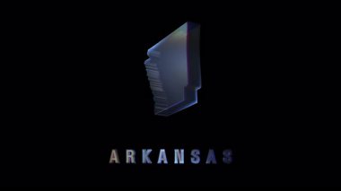Arkansas eyaletinin stilize edilmiş krom silueti koyu bir arka planda neon kenarlı aydınlatma modern harita tasarımları ve teknolojiden esinlenilmiş görseller için ideal.