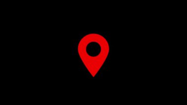 Siyah zemin üzerinde parlayan dairesel tabanlı minimal kırmızı GPS konum belirleyicisi, navigasyon simgeleri, harita tasarımı ve seyahat bağlantılı görseller için mükemmel