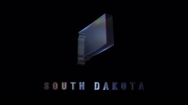 Siyah zemin üzerinde yumuşak neon kenarlı Güney Dakota 'nın krom tarzı silueti dijital haritalama, geleceksel görseller ve ABD coğrafi kavramları için mükemmel.