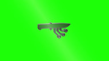 Parlak yeşil bir arkaplan üzerine monte edilmiş savaş bıçağının gelecekteki siyah silueti. Animasyon için kavramsal bilim kurgu hibrit silahı.