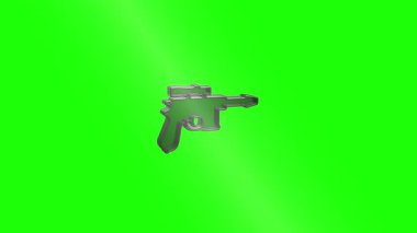 Yeşil krom zemin üzerine monte edilmiş dürbünlü fütürist tabancanın siyah silueti. Bilim kurgu silah arayüzü animasyonları ya da teknolojik örtüşmeler için ideal.