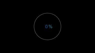 Gösterge panelleri, istatistikler veya yükleme ekranları için uygun mavi yay ve siyah arkaplan ile% 10 tamamlamayı gösteren en küçük canlandırılmış dairesel ilerleme çubuğu.