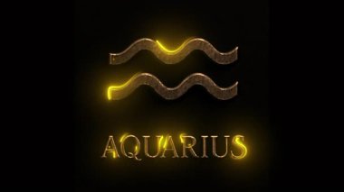 Stylize Kova burcu simgesi. Parlayan altın metalde. Arka planda parıldayan ışık astroloji ve göksel kimliği temsil ediyor..