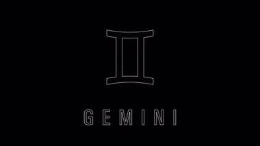 İkizler burcu, ikiliği, zekayı ve astrolojinin sembolizmindeki hava elementini simgeleyen siyah arka planda, temiz beyaz çizgili bir işaret..