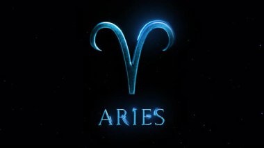 Kozmik karanlık arka planda parlayan mavi efektli stilize Koç burcu sembolü. Metalik görünüş ve yumuşak parlaklık gökyüzü tarzında Koç burcunu temsil ediyor.